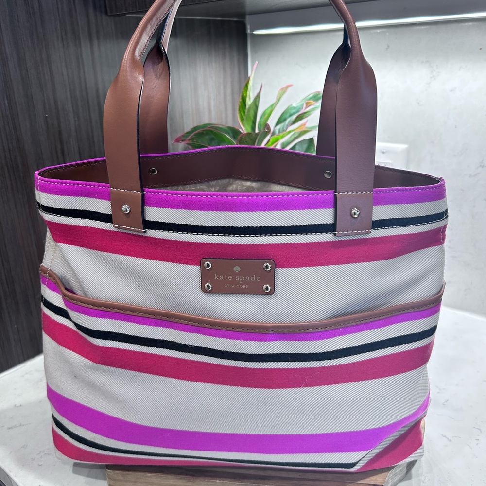 Kate Spade Pink and Brown Tote Bag with Leather Handles